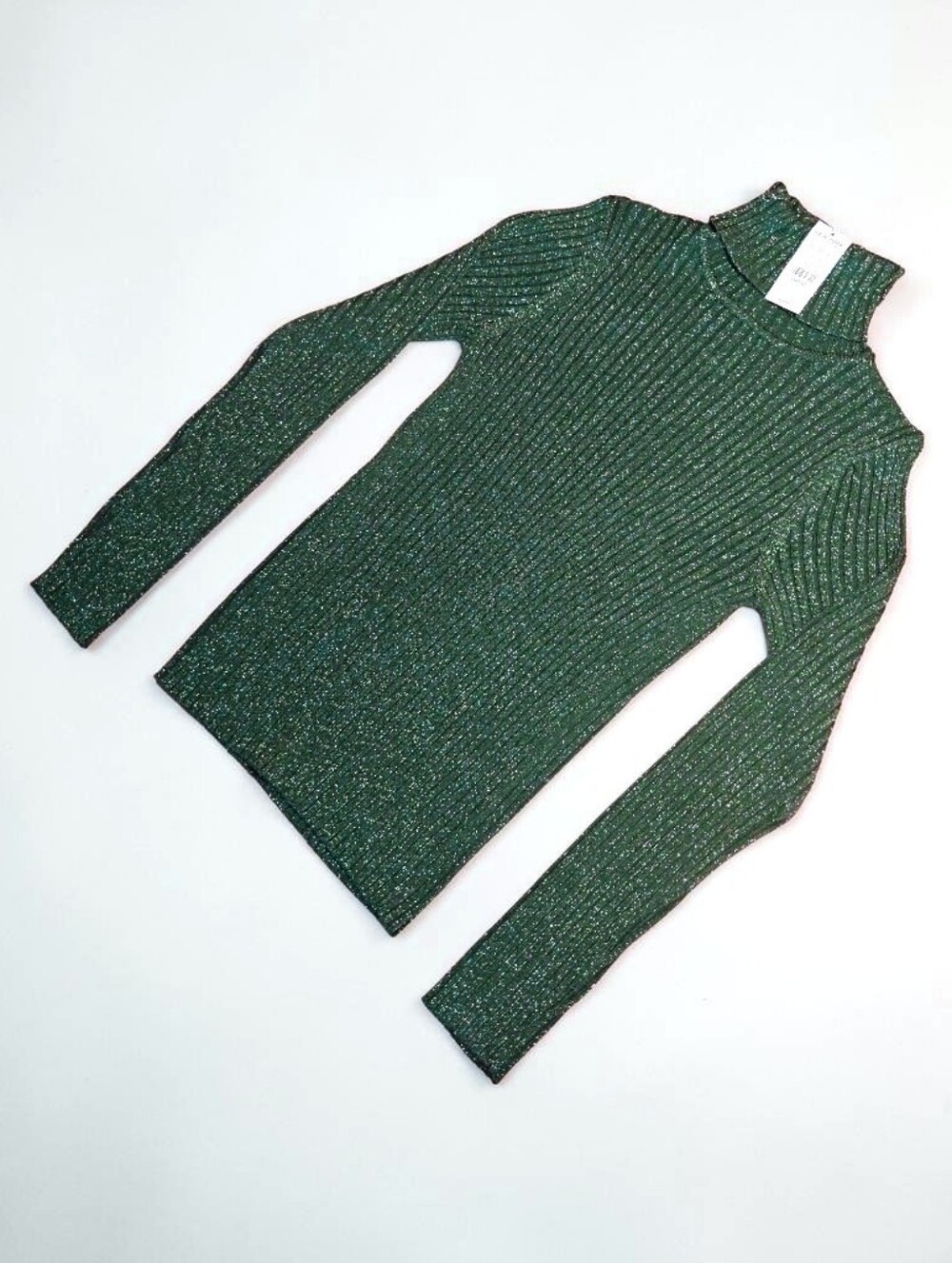 NEW YORK  & CO Emerald Green Metallic Sparkle Ribbed Turtle Neck Pullover